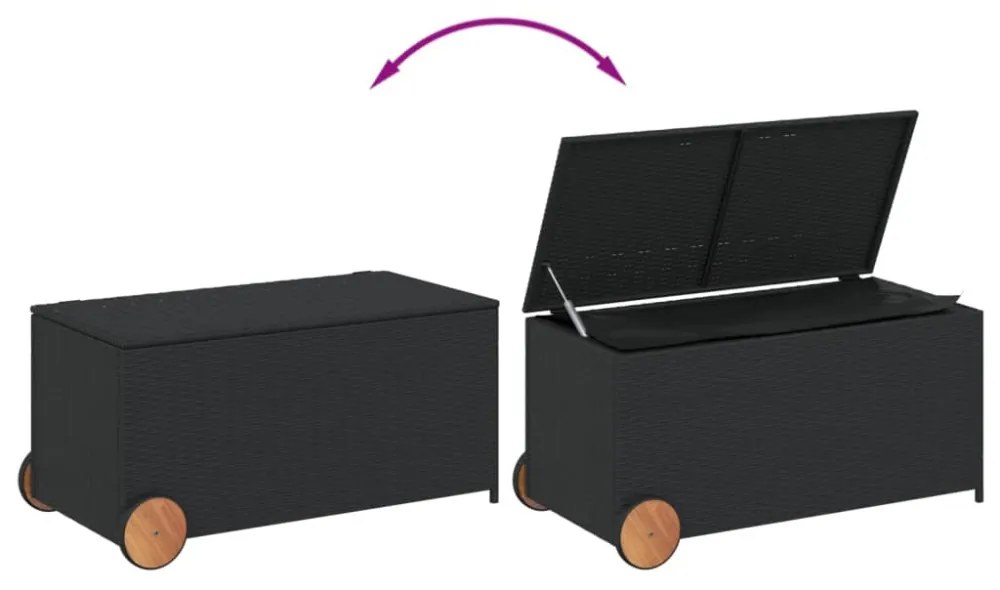 fekete polyrattan kerti tárolóláda kerekekkel 190 L