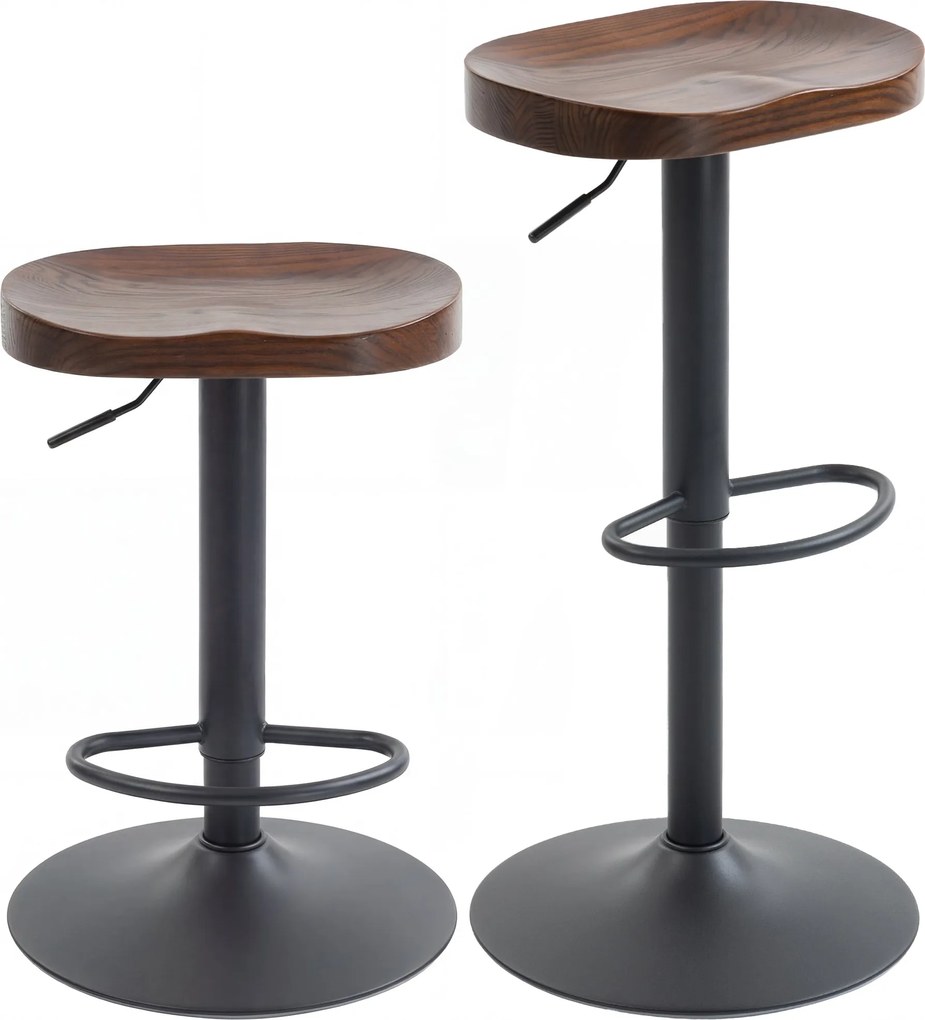 HOMCOM 2 db magasságban állítható, forgatható bárszék szilfa nyereggel, 61–82 cm | Aosom