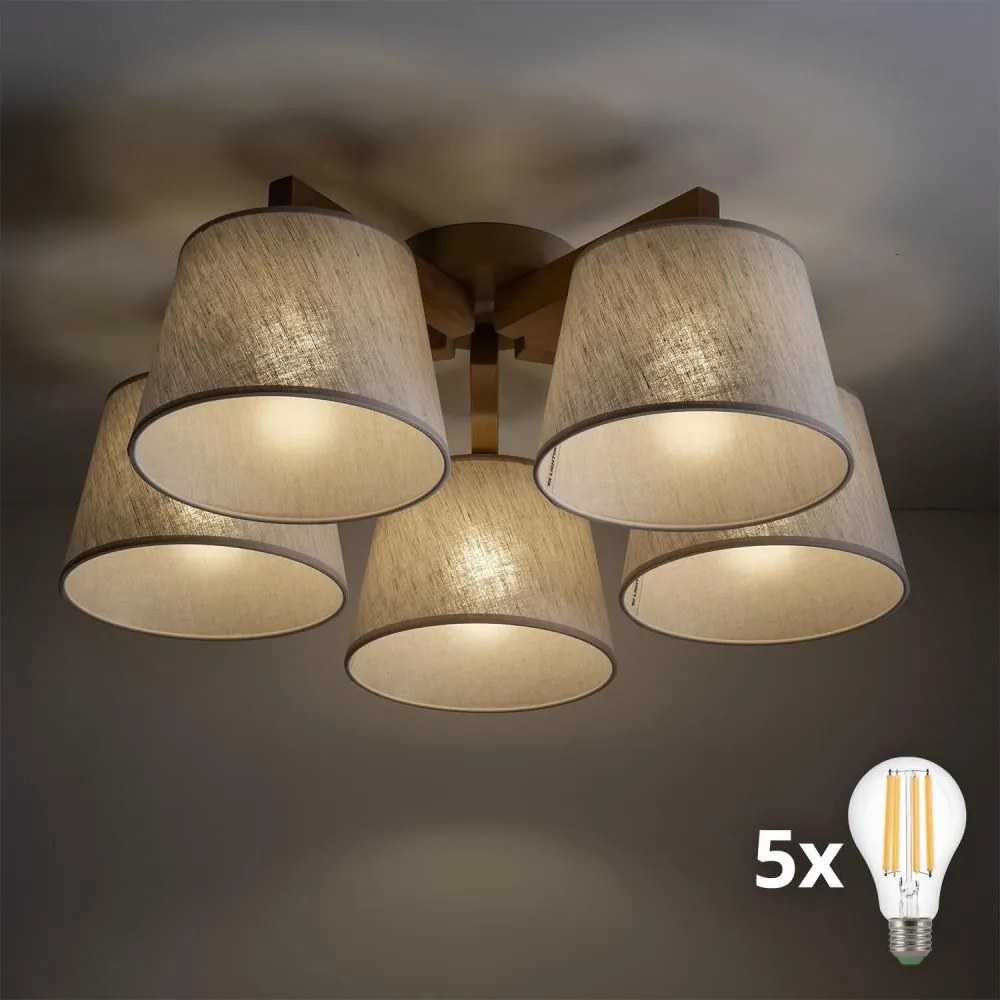BRILAGI - LED felületre szerelhető csillár LATTE SABIA 5xE27/15W/230V fenyő/krémszínű