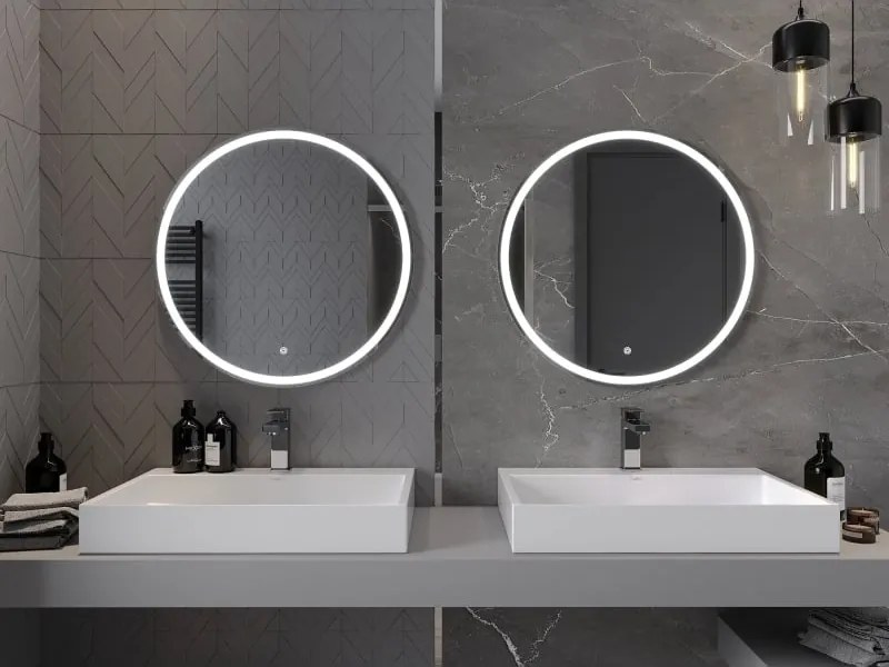 Mexen Gobi megvilágított fürdőszobai tükör, kerek 70 cm, LED 6000K, páramentes - 9801-070-070-611-00
