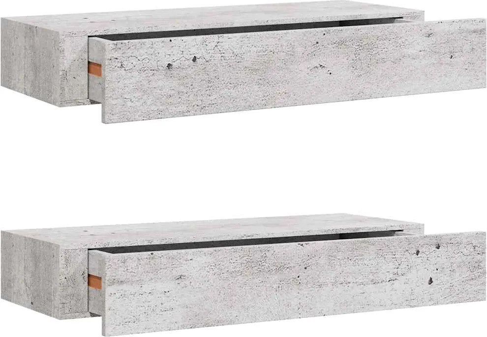 vidaXL 2 db betonszürke MDF falra szerelhető fiókos polc 60x23,5x10 cm