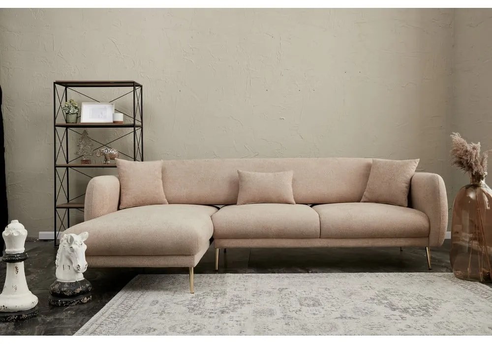 Bézs sarokkanapé (bal oldali-heverő résszel) Simena – Balcab Home