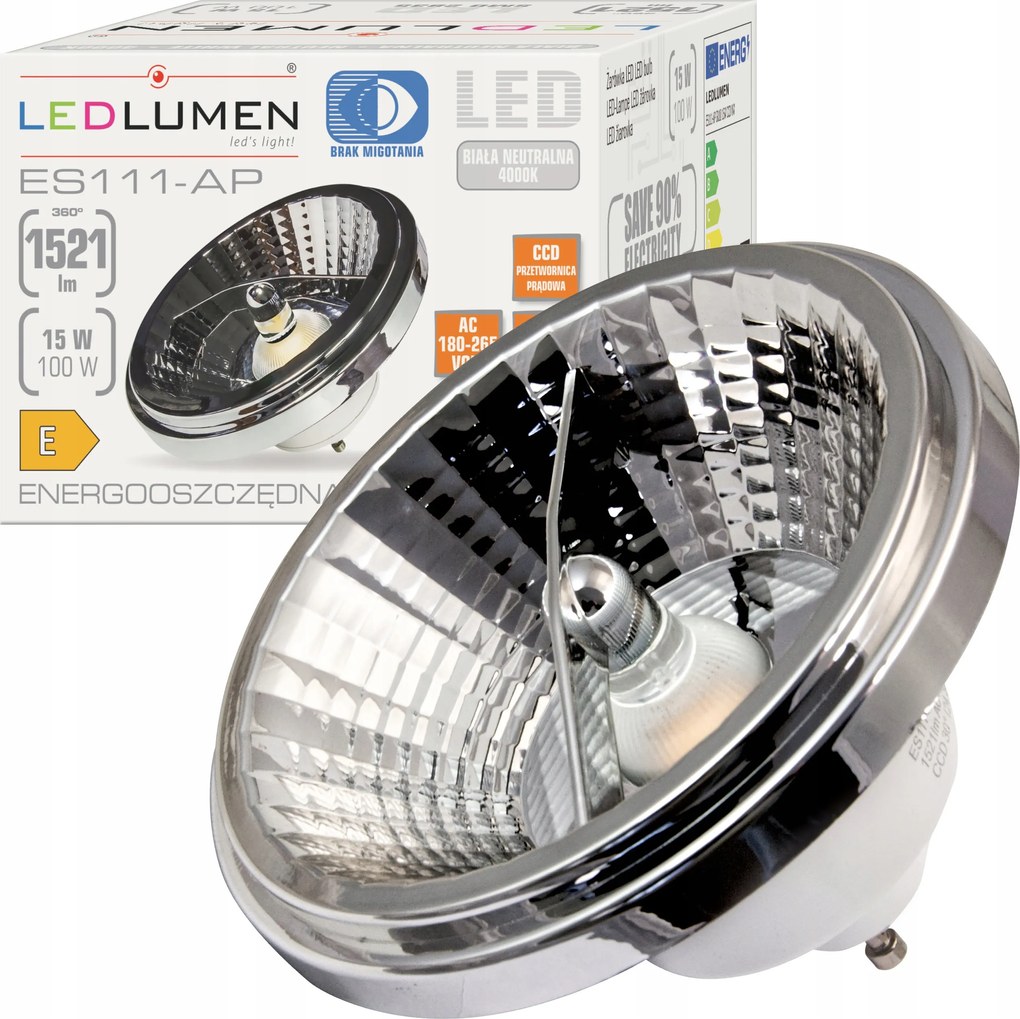 Led izzó GU10 AR111 ES111 15W=100W Smd 1521lm CCD Nincs villódzás 4000K