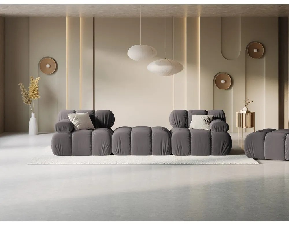 Sötétszürke bársony sarokkanapé Bellis – Micadoni Home