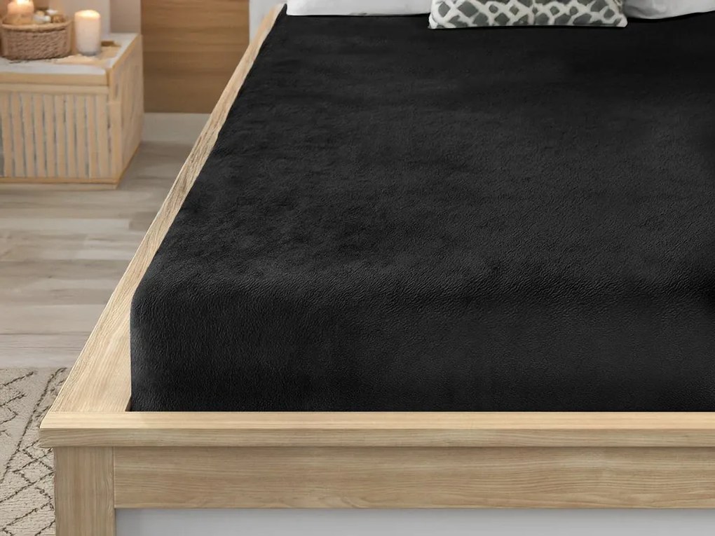 SOFT fekete mikroplüss lepedő 90x200 cm