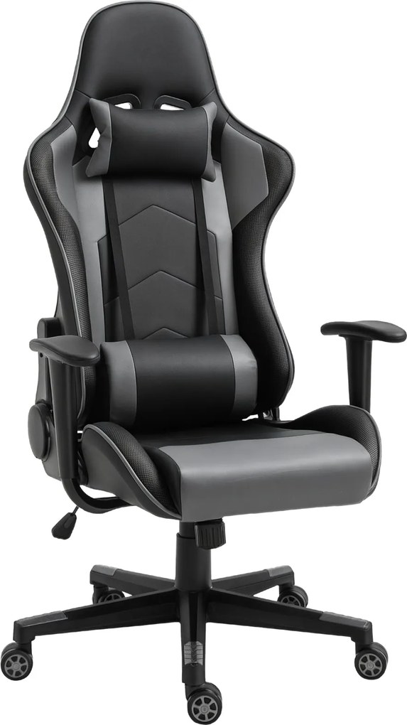 Vinsetto Ergonomikus Irodai Szék, Játékos Szék, Forgószék, Műbőr, Hab, Fekete, 67.5 x 74 x 126-136 cm | Aosom