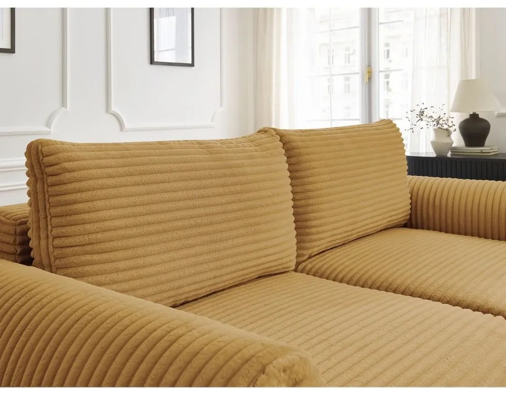 Mustársárga kordbársony kinyitható kanapé 257 cm Lucien – Bobochic Paris