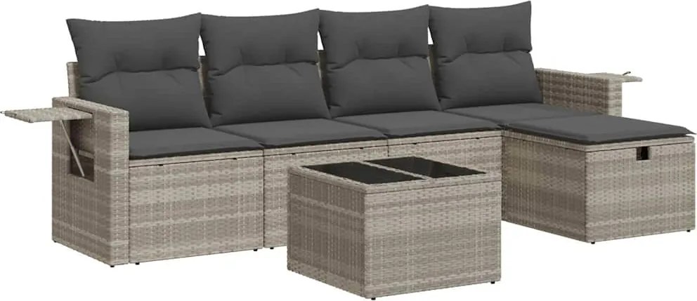 vidaXL 6 részes világosszürke polyrattan kerti ülőgarnitúra párnákkal