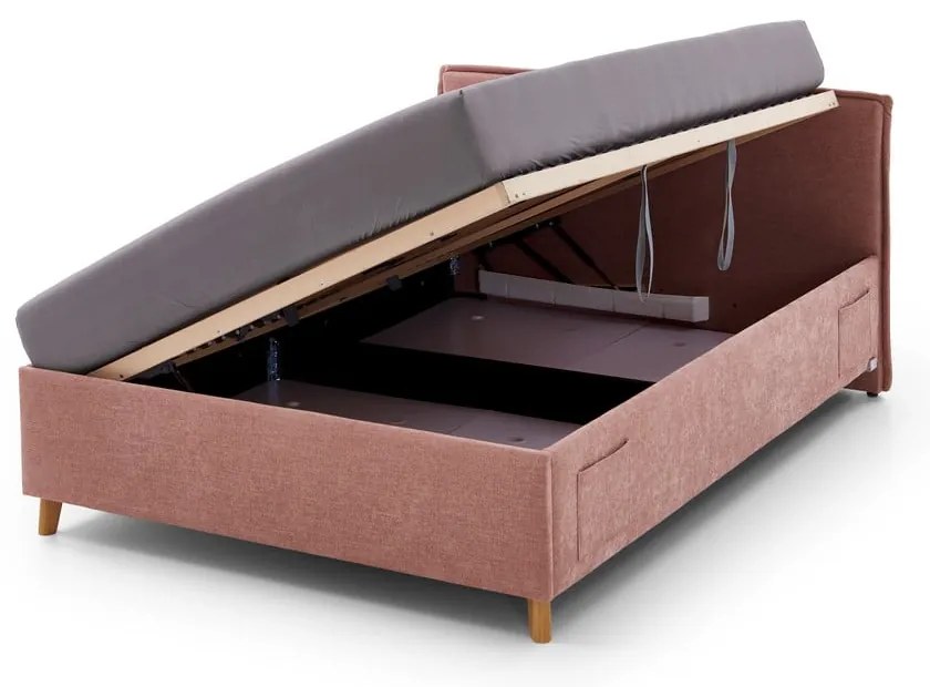 Rózsaszín kárpitozott ágyneműtartós gyerekágy ágyráccsal 90x200 cm Fun – Meise Möbel