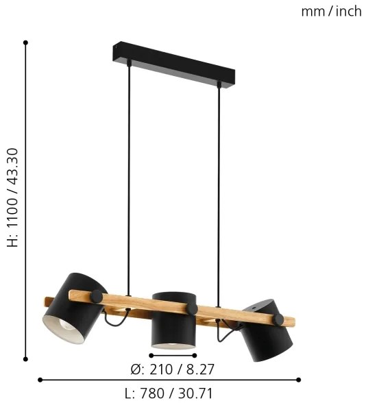 Eglo 43045 - Csillár zsinóron HORNWOOD 3xE27/60W/230V