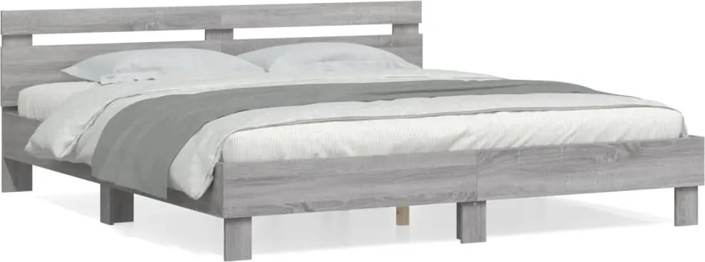 vidaXL szürke sonoma színű szerelt fa ágykeret fejtámlával 200x200 cm