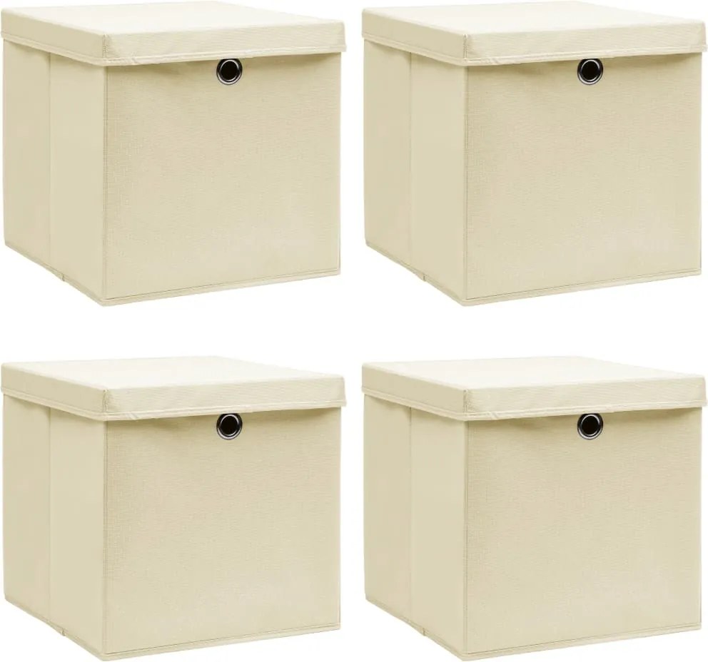 vidaXL 4 db krémszínű szövet tárolódoboz fedéllel 32 x 32 x 32 cm