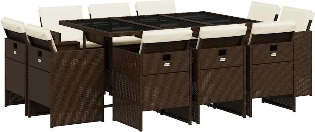 vidaXL 11 részes barna polyrattan kerti ülőgarnitúra párnákkal