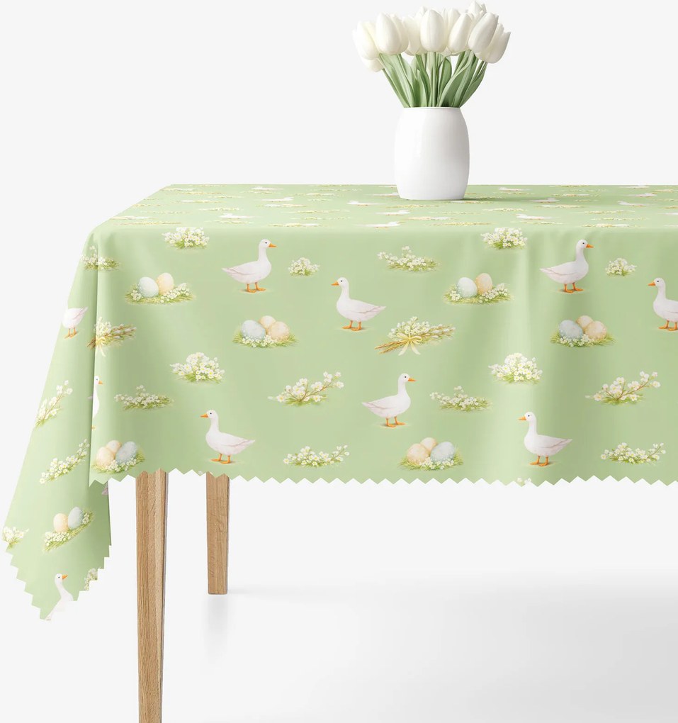 Goldea húsvéti szögletes teflonos asztalterítő - libák és húsvéti tojások 120 x 120 cm