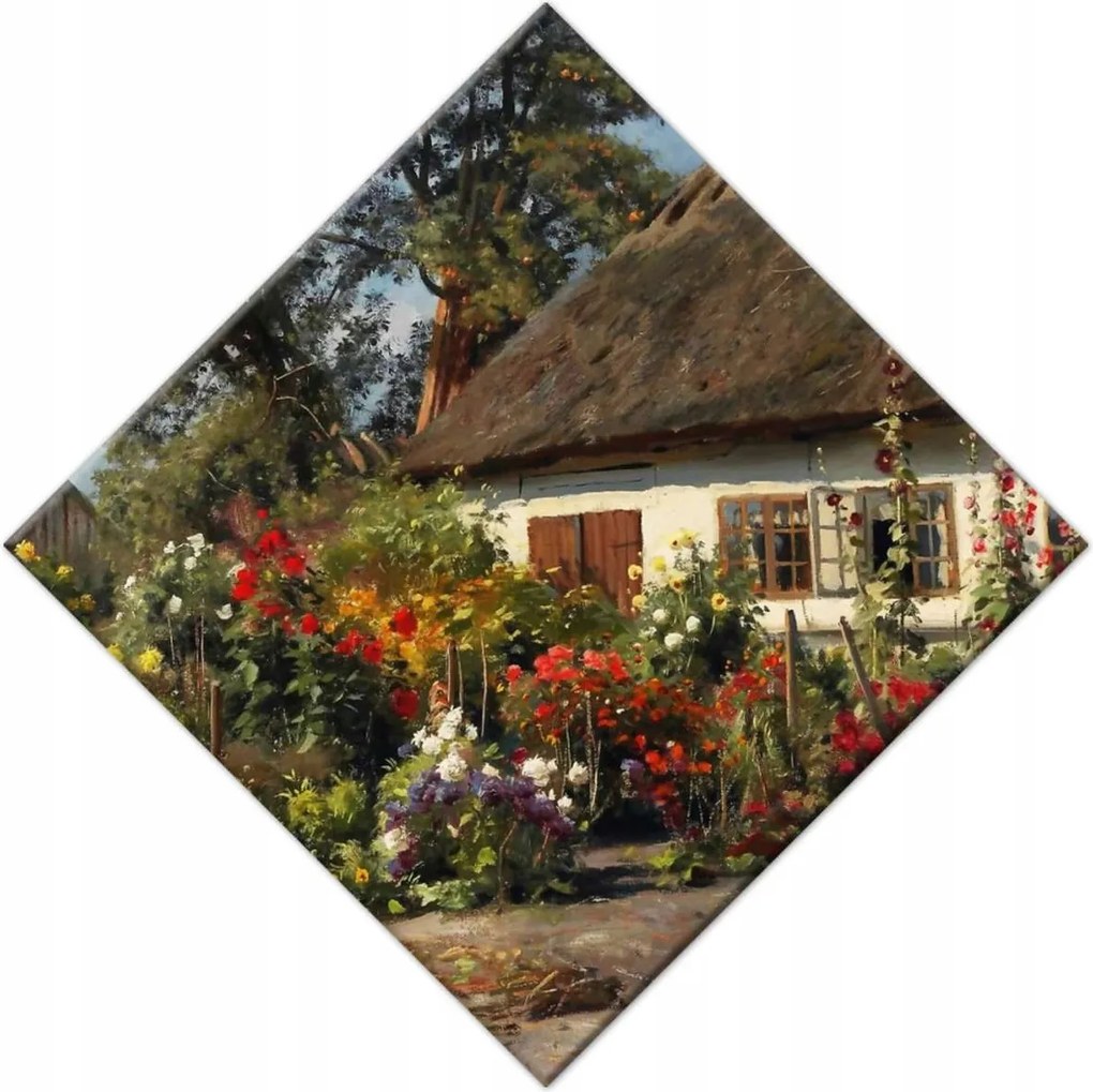 Vászonkép 42x42 Vidéki házikó virágokkal