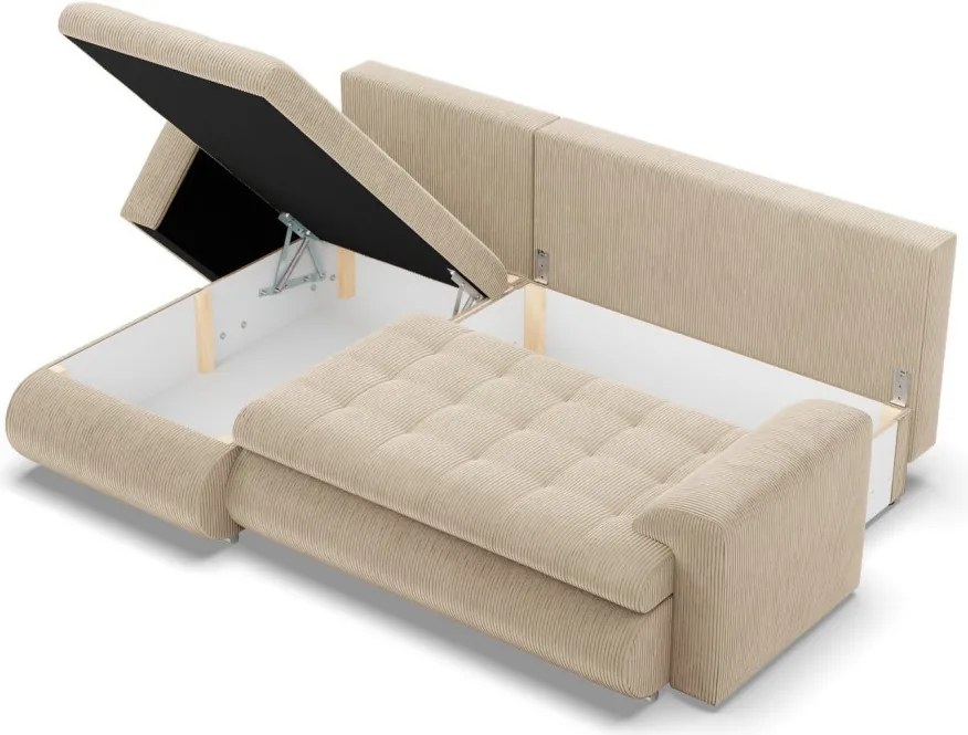 Tokio sarokkanapé, 2 ágyneműtartóval, kordbársony, baloldali, bézs