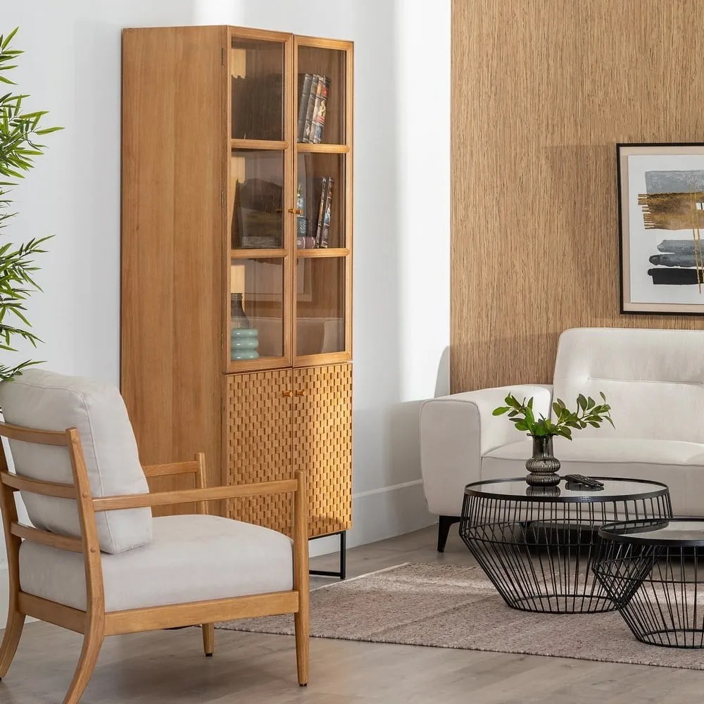 Natúr színű tálalószekrény kőrisfa dekorral 84,5x198 cm – Ixia