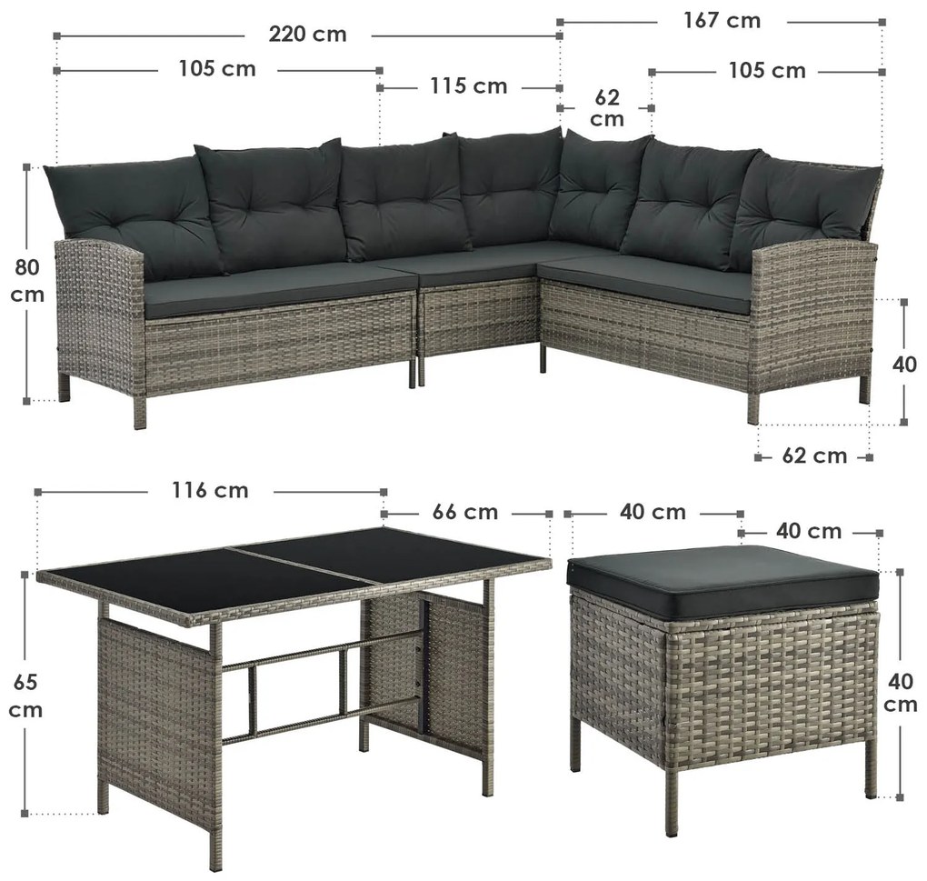 Juskys Kerti rattan szett Manacor - szürke