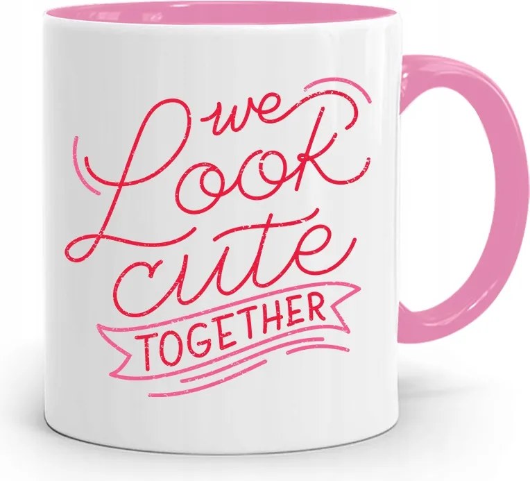 Rózsaszín Bögre Valentin Napra We Look Cute Together fényképes nyomtatással