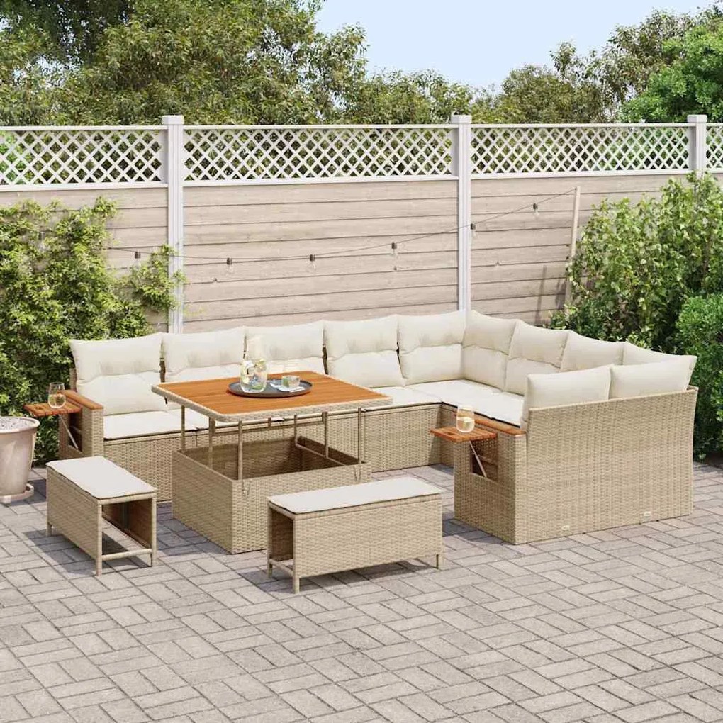 Kerti Kanapé Szett 12 pcs bézs és krémszínű 100 x 100 x 71 cm