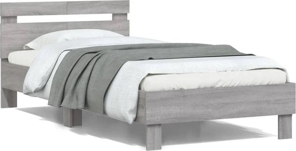 vidaXL szürke sonoma színű szerelt fa ágykeret fejtámlával 100x200 cm