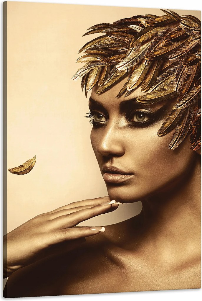 Vászonkép Elmélkedő Nő Arany Toll Színek 60x90 cm