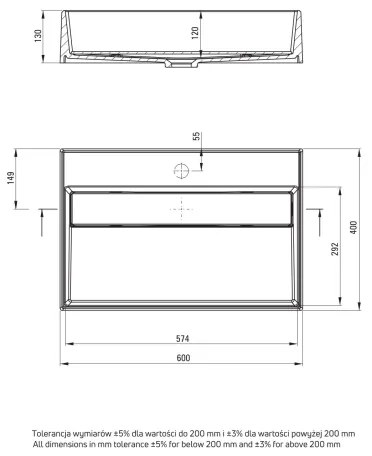Deante CQR_SU6M CORREO 40x60 cm gránit mosdó, fémes szürke