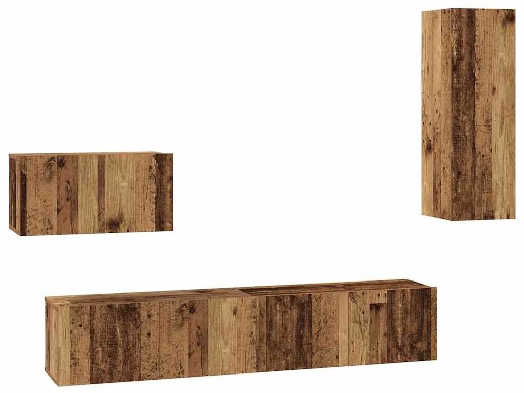 Fali TV Szekrény 4 pcs Régi fa 200 x 30 x 30 cm Műanyag Fa