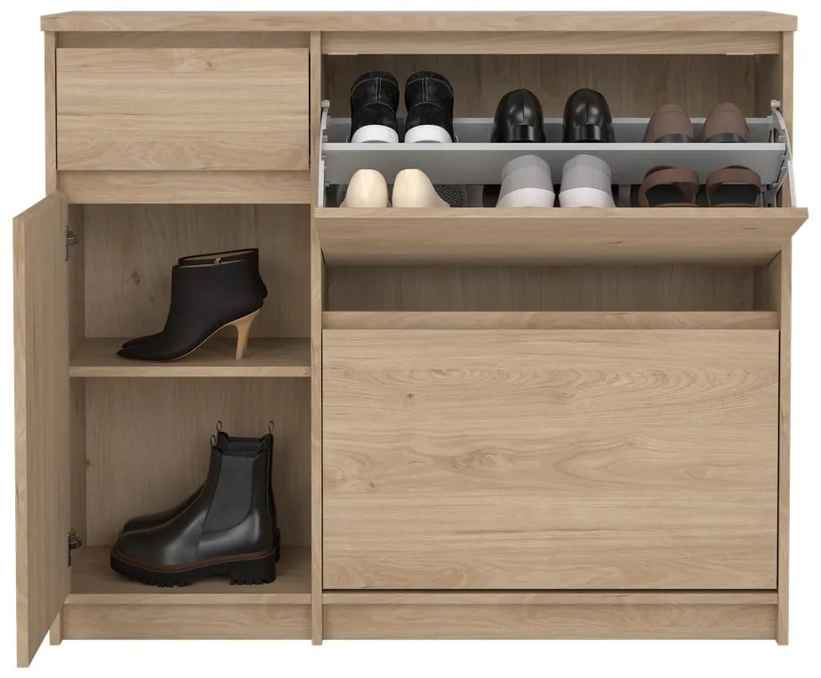 Natúr színű billenő ajtós cipőtartó tölgyfa dekorral 109x93x32 cm Naia – Tvilum