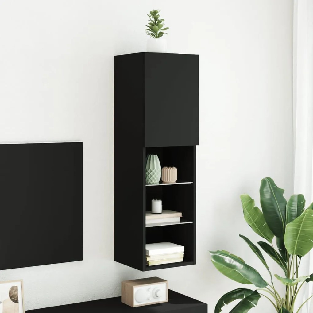 fekete TV-szekrény LED-lámpákkal 30,5 x 30 x 102 cm