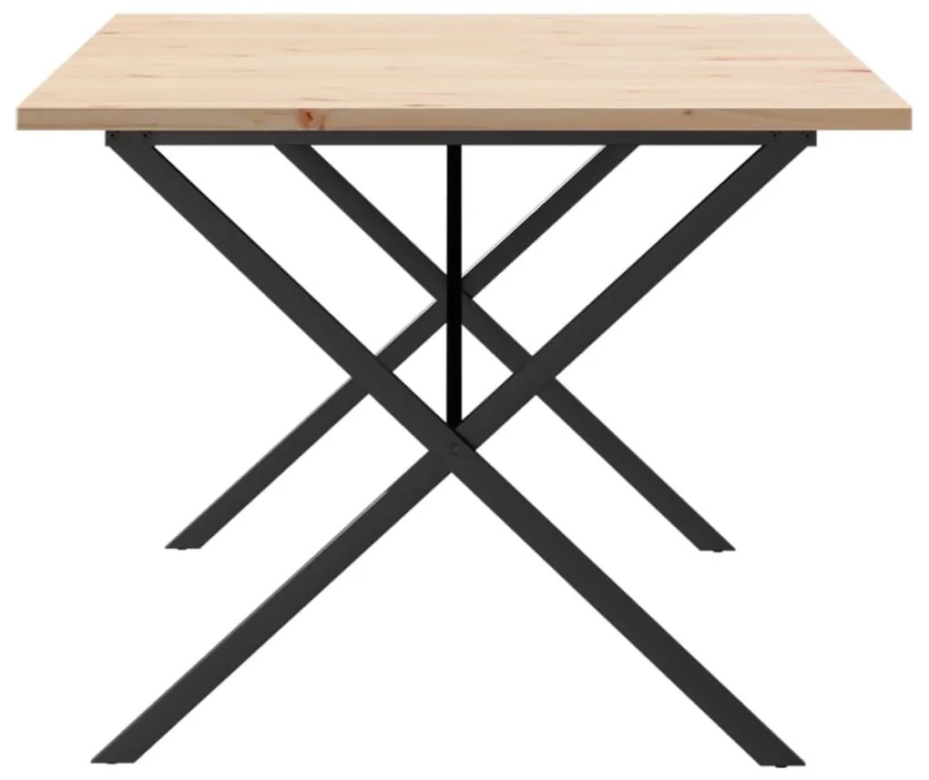 Tömör fenyőfa és acél X-vázú étkezőasztal 200x100x75,5 cm