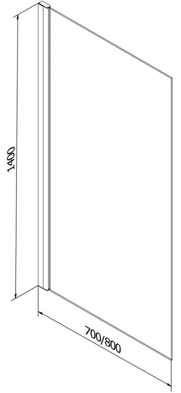 Mexen Alex fix kádparaván 5 mm, egylapos, 80x140 cm, átlátszó üveg, fekete, 893-080-000-70-77