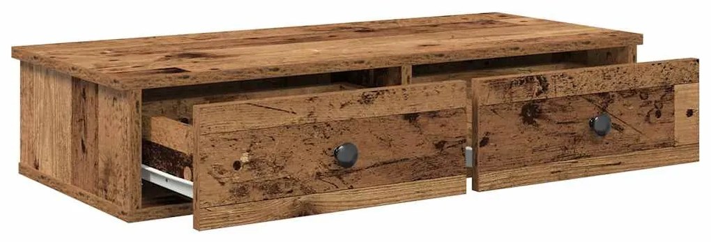 Falipolc fiókokkal régi fa 80x31x17 cm műszaki fa