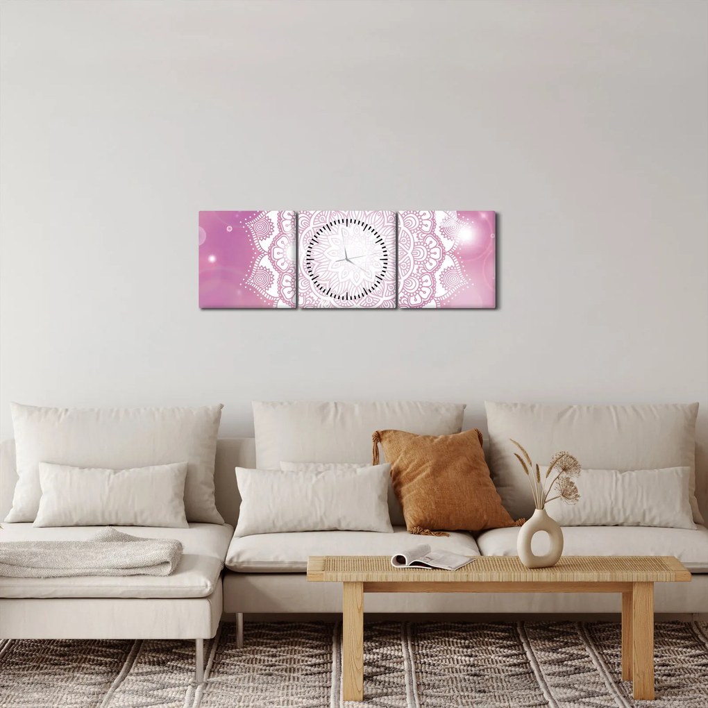 Egy mandala képe rózsaszín háttérrel (órával) (90x30 cm)