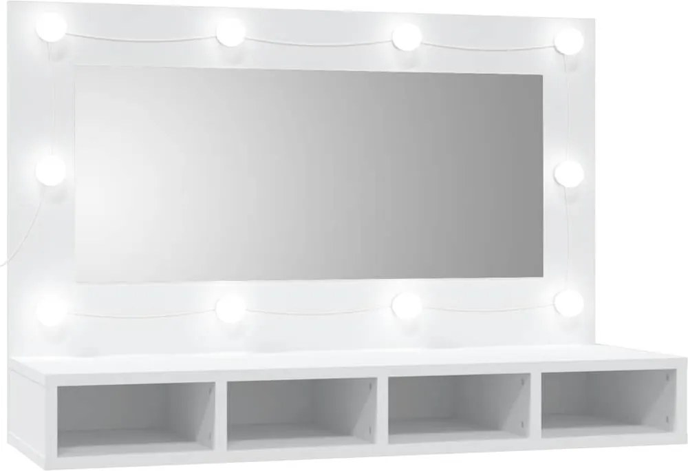 Fehér tükrös szekrény LED-ekkel 90x31,5x62 cm