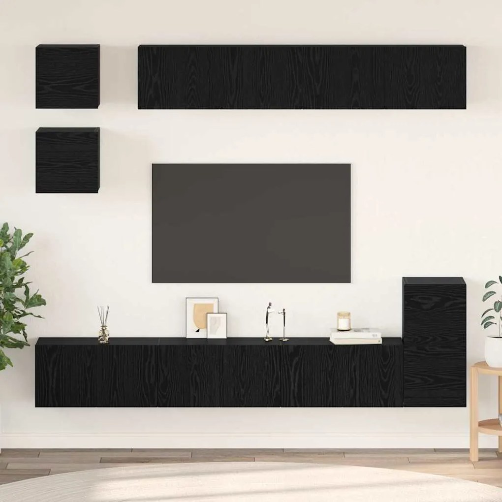 TV szekrény garnitúra 8 pcs Fekete tölgy Faanyag