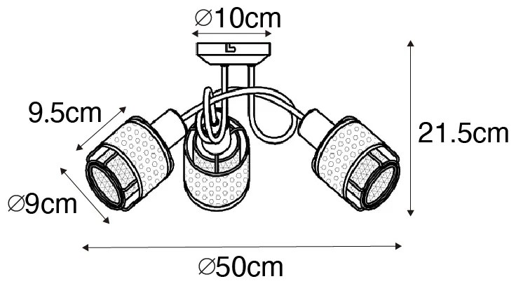 Design mennyezeti lámpa fekete arannyal 3-lámpás - Noud