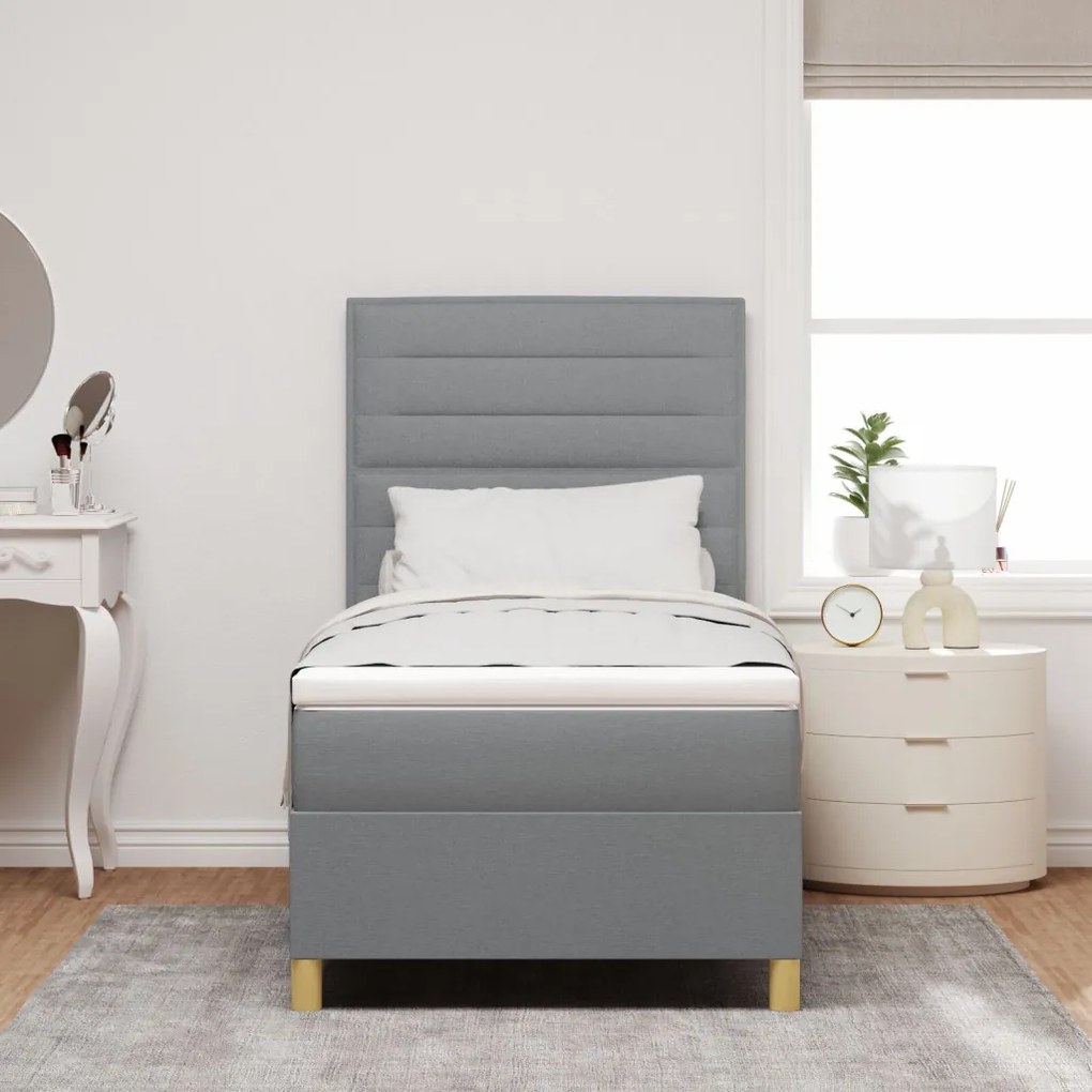 Boxspring ágy matraccal Világosszürke 90x200 cm Szövet