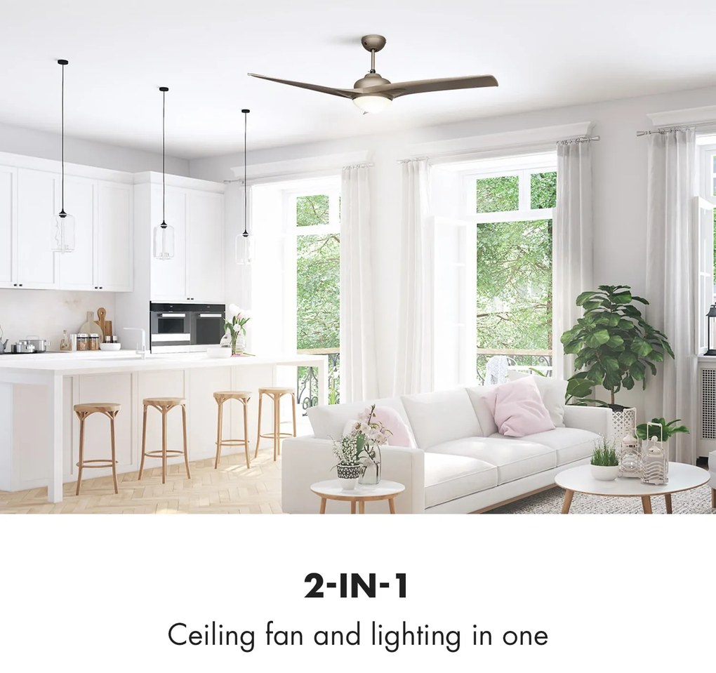 Klarstein Figo, titán, mennyezeti ventilátor, 52", 55 W, mennyezeti lámpa, 2 x 42 W, távirányító