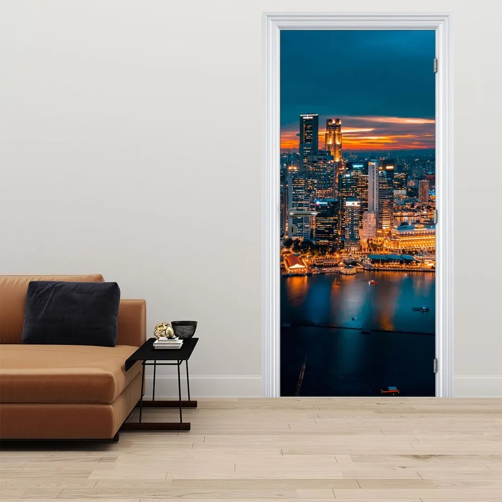 Fotótapéta ajtóra - Éjszakai város (95x205cm)