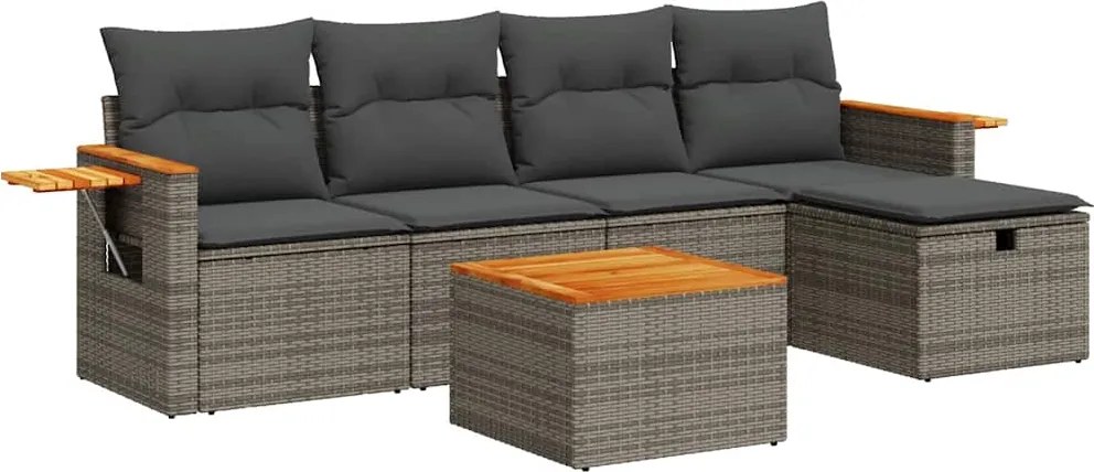 vidaXL 6 részes szürke polyrattan kerti ülőgarnitúra párnákkal