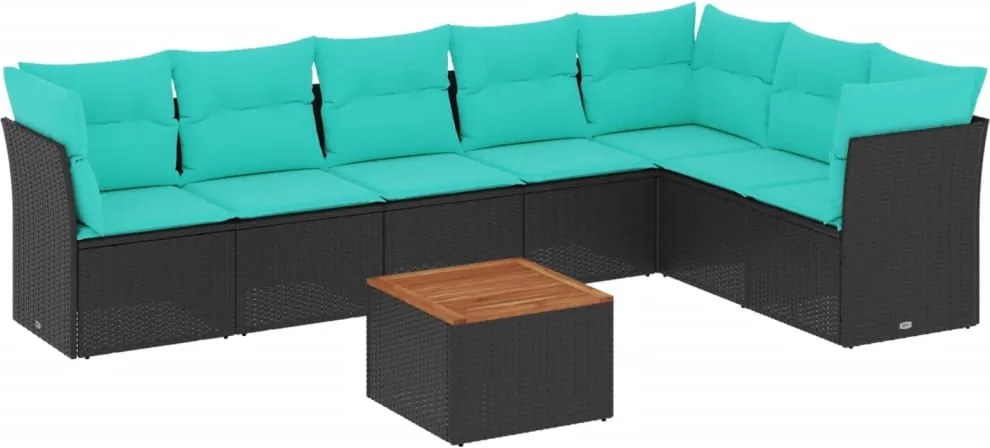 vidaXL 8 részes fekete polyrattan kerti ülőgarnitúra párnával