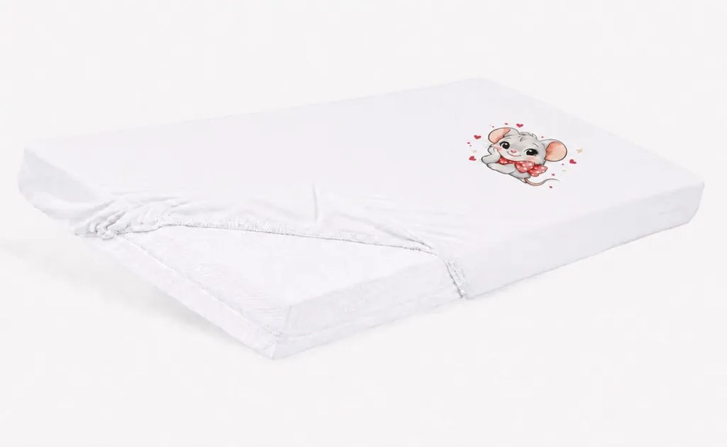 Bébi pamut gumis lepedő 60x120/70x140 - Kisegér mintával