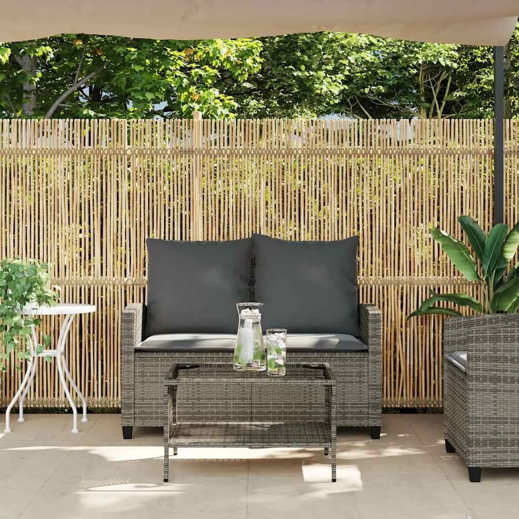 2 személyes szürke polyrattan kerti kanapé asztallal&amp;párnával