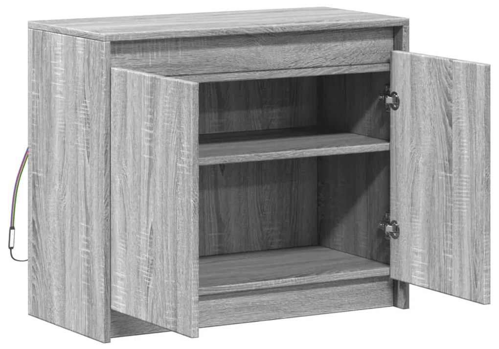 szürke sonoma szerelt fa tálalószekrény LED-del 72 x 34 x 61 cm