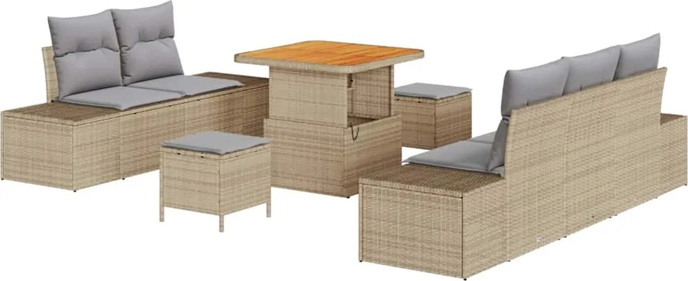 vidaXL Kerti Kanapé Szett párnával tárolóval 8 pcs Bézs Poli rattan