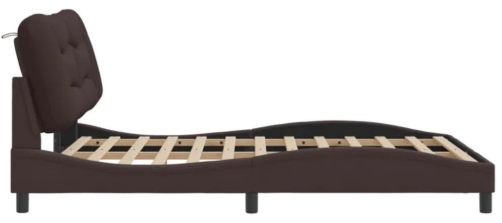 sötétbarna szövet ágykeret LED-ekkel matrac nélkül 120x200 cm