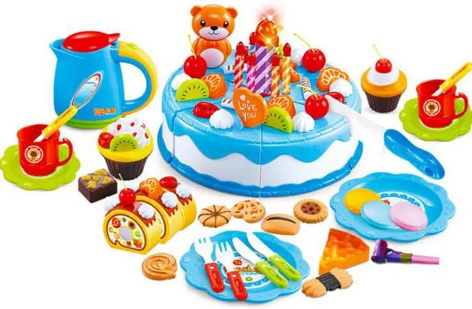 KIK Gyerek műanyag születésnapi torta kék, 80 rész, KX7593