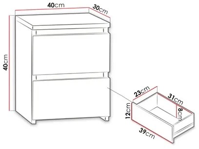 Éjjeliszekrény MALWA 40x40 cm matt fekete