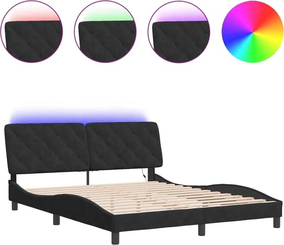 vidaXL fekete bársony ágykeret LED-ekkel matrac nélkül 160 x 200 cm